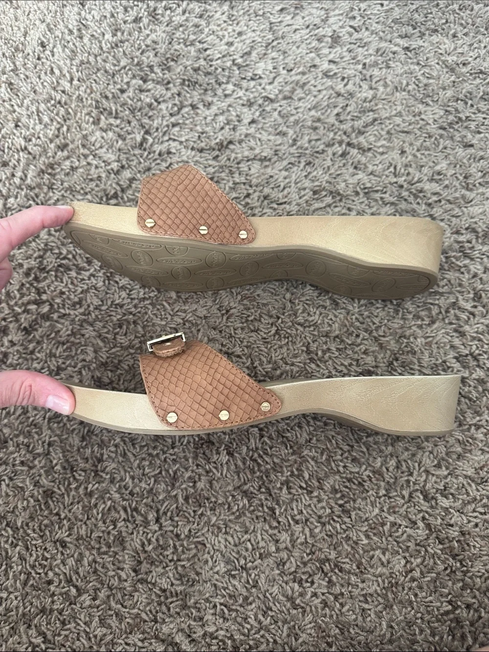 Dr. Scholl's Classic Snake Embossed Sandal in Saddle Tan